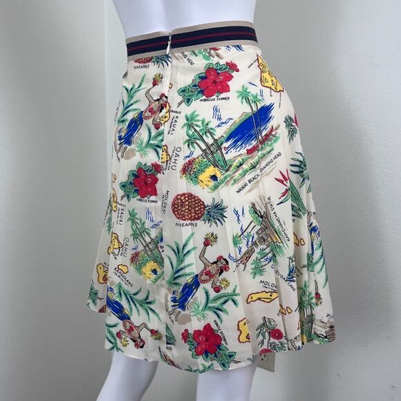 J Crew Women Size 2 Cream Novelty Hawaiian Pleated Mini A Line Skirt Resortwear - Picture 7 of 15